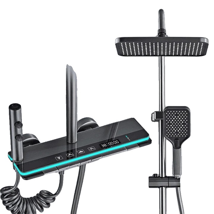 Set de dus, inaltime ajustabila, finisaj lustruit, gri, 30x15cm