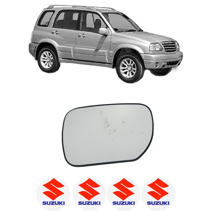 Sticla oglinda exterioara Dreapta SUZUKI GRAND VITARA I (FT, HT) din 1998 - 2005, auto, cu incalzire, Cri-Flo, 4 stickere auto SUZUKI