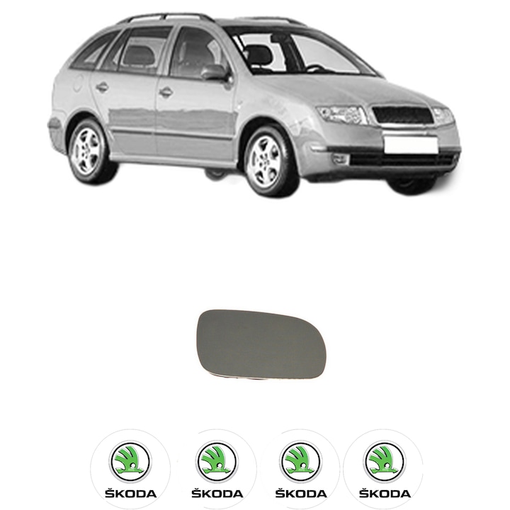 Sticla oglinda exterioara Dreapta SKODA FABIA I Combi (6Y5) din 2000 - 2007, auto, fara incalzire, Cri-Flo, 4 stickere auto SKODA