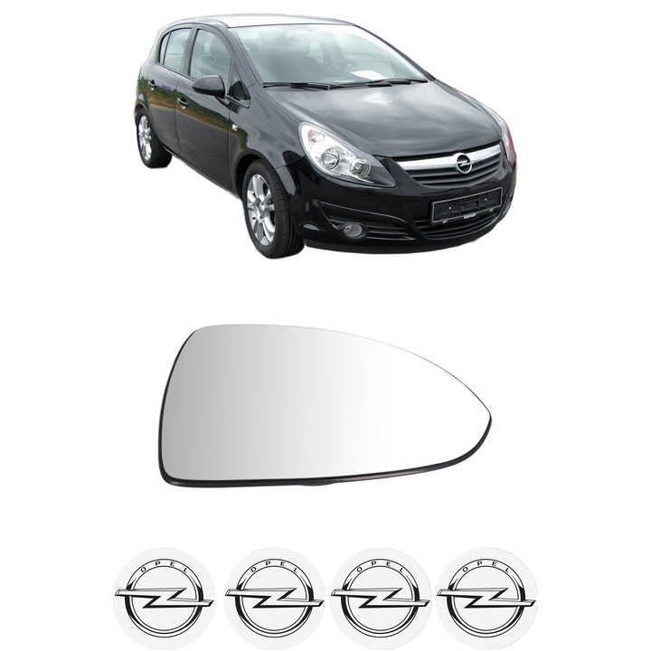 Sticla oglinda exterioara Dreapta OPEL CORSA D (S07) din 2006 - 2014, auto, cu incalzire, Cri-Flo, 4 stickere auto OPEL