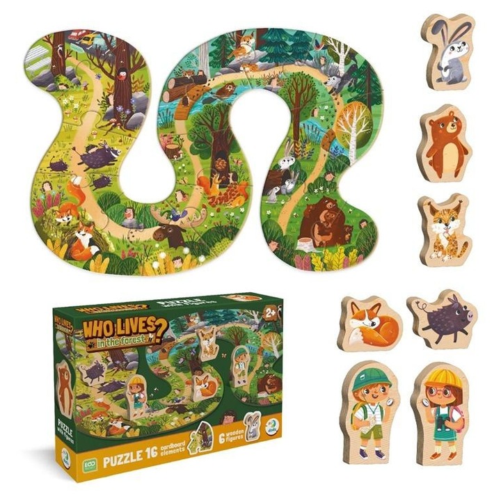 Puzzle DODO 16 piese Who lives in the forest, 45x68cm, set