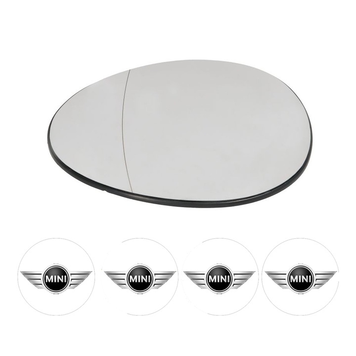 Sticla oglinda exterioara Stanga MINI MINI COUNTRYMAN din 2010 - 2020, auto, cu incalzire, Cri-Flo, 4 stickere auto MINI