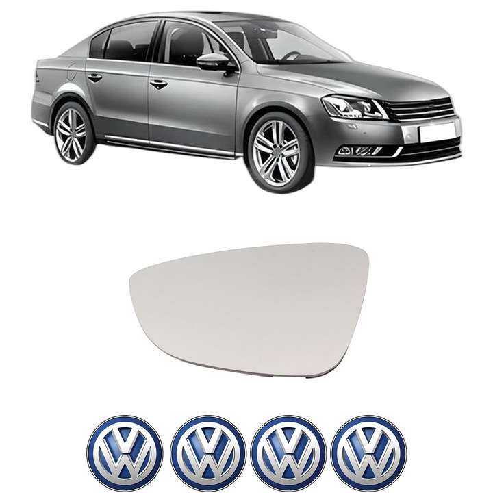 Sticla oglinda exterioara Stanga VW PASSAT B7 (362) din 2010 - 2014, auto, cu incalzire, Cri-Flo, 4 stickere auto VW