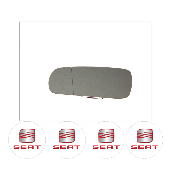 Sticla oglinda exterioara Stanga SEAT LEON din 1999 - 2020, auto, cu incalzire, Cri-Flo, 4 stickere auto SEAT