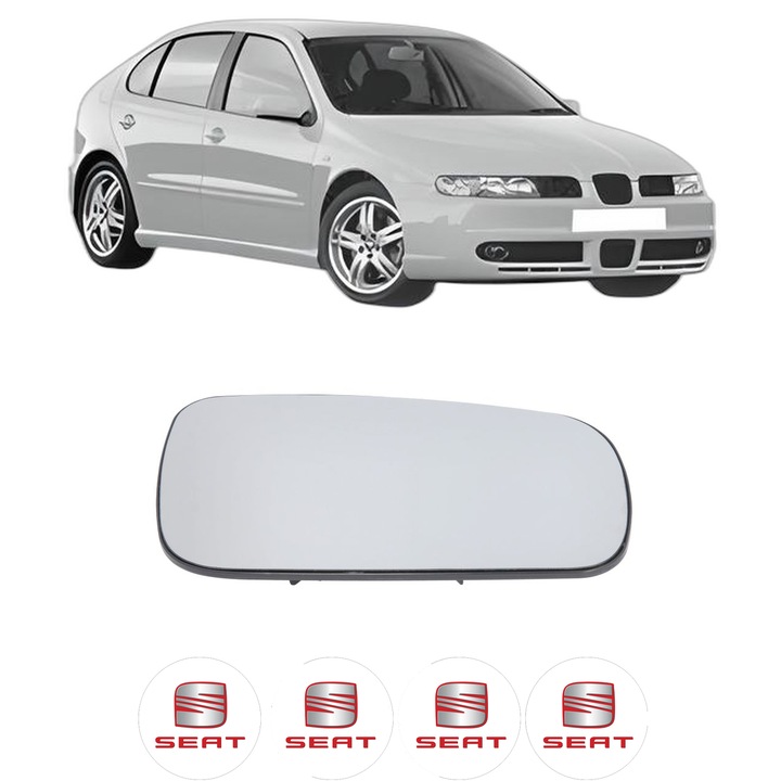 Sticla oglinda exterioara Dreapta SEAT LEON (1M1) din 1999 - 2006, auto, fara incalzire, Cri-Flo, 4 stickere auto SEAT