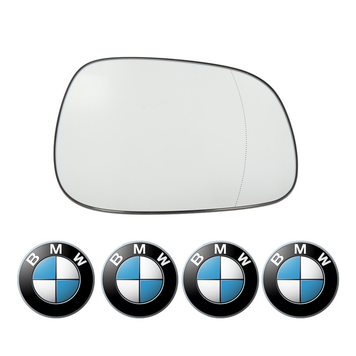 Sticla oglinda exterioara Stanga BMW X1 din 2009 - 2015, auto, cu incalzire, Cri-Flo, 4 stickere auto BMW