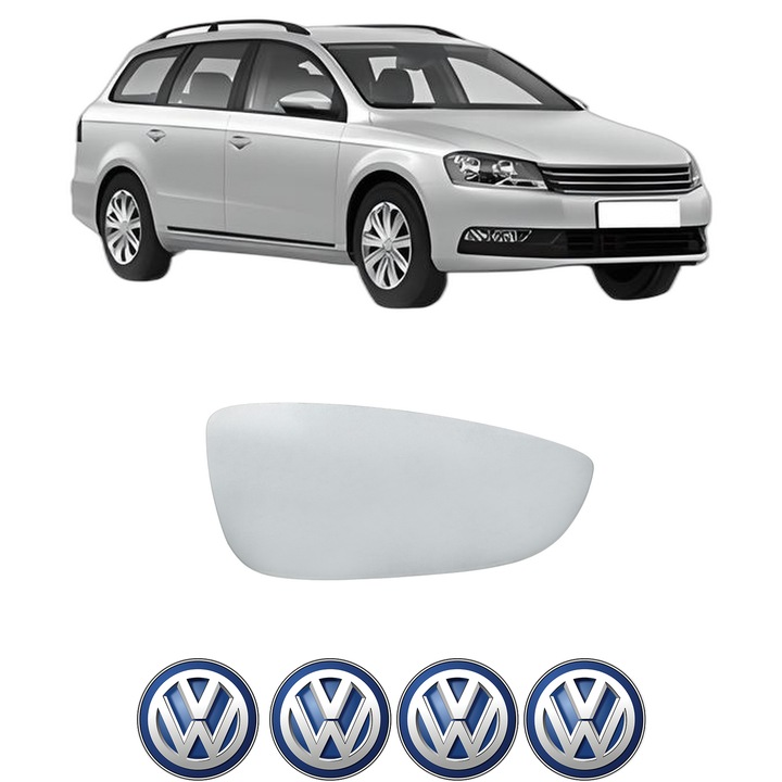 Sticla oglinda exterioara Dreapta VW PASSAT B7 Variant (365) din 2010 - 2015, auto, cu incalzire, Cri-Flo, 4 stickere auto VW