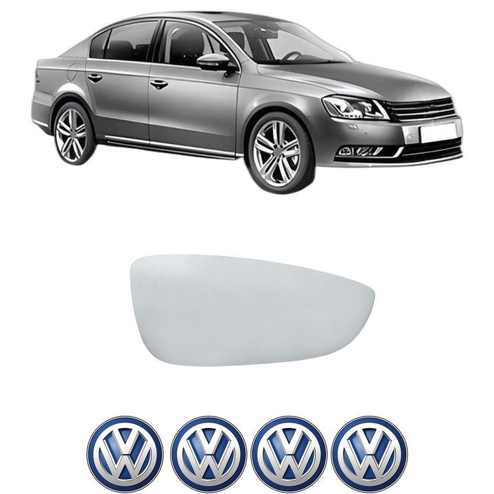 Sticla oglinda exterioara Dreapta VW PASSAT B7 (362) din 2010 - 2014, auto, cu incalzire, Cri-Flo, 4 stickere auto VW