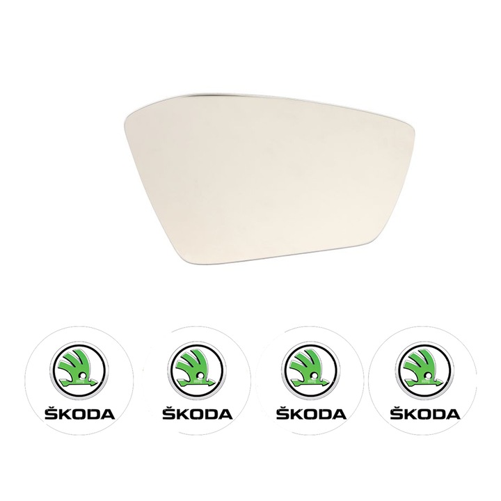 Sticla oglinda exterioara Dreapta SKODA SUPERB din 2001 - 2023, auto, cu incalzire, Cri-Flo, 4 stickere auto SKODA