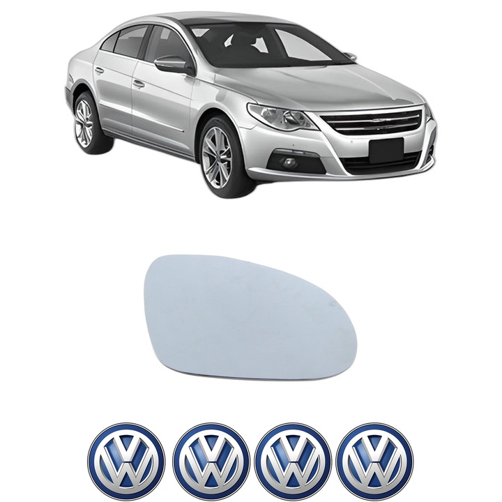 Sticla oglinda exterioara Dreapta VW PASSAT CC B6 (357) din 2008 - 2012, auto, cu incalzire, Cri-Flo, 4 stickere auto VW