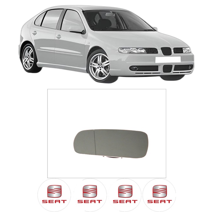 Sticla oglinda exterioara Stanga SEAT LEON (1M1) din 1999 - 2006, auto, cu incalzire, Cri-Flo, 4 stickere auto SEAT