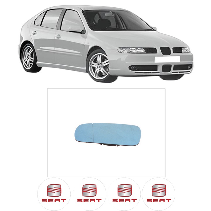 Sticla oglinda exterioara Stanga SEAT LEON (1M1) din 1999 - 2006, auto, cu incalzire, Cri-Flo, 4 stickere auto SEAT