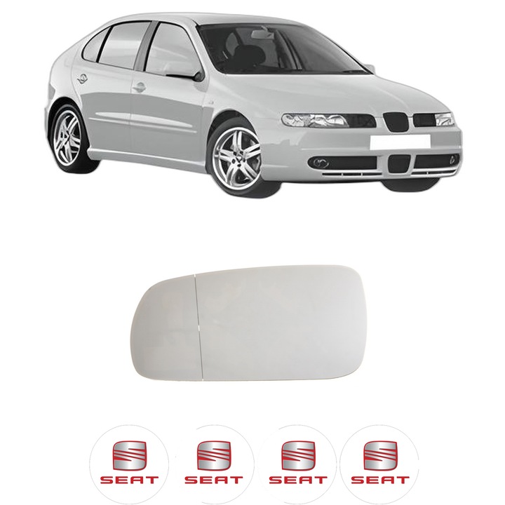 Sticla oglinda exterioara Stanga SEAT LEON (1M1) din 1999 - 2006, auto, fara incalzire, Cri-Flo, 4 stickere auto SEAT