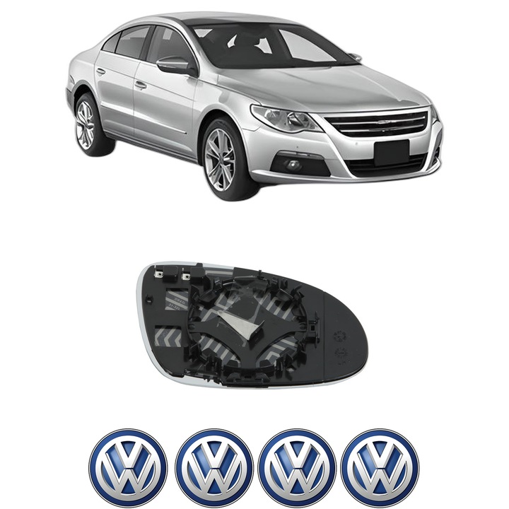 Sticla oglinda exterioara Stanga VW PASSAT CC B6 (357) din 2008 - 2012, auto, cu incalzire, Cri-Flo, 4 stickere auto VW