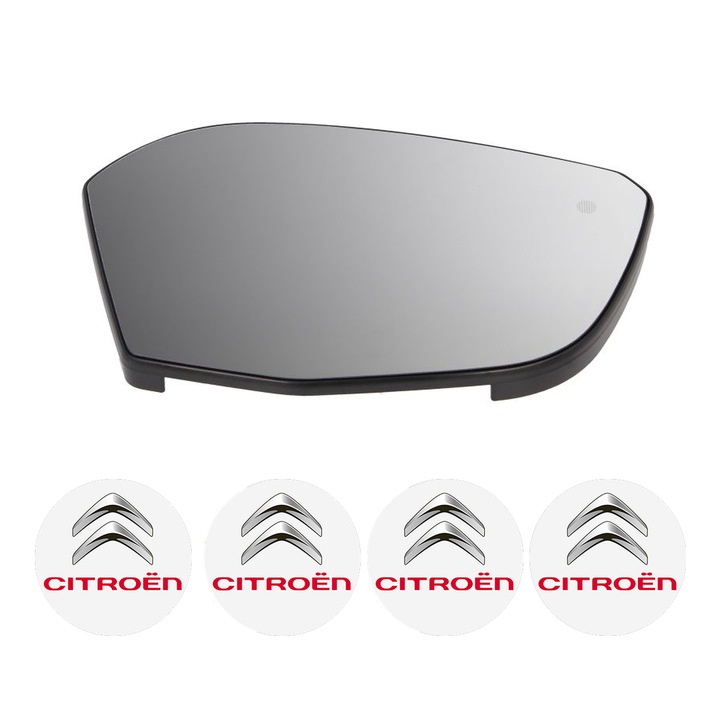 Sticla oglinda exterioara Dreapta CITROEN C4 din 2004 - 2020, auto, cu incalzire, Cri-Flo, 4 stickere auto CITROEN