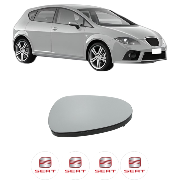 Sticla oglinda exterioara Stanga SEAT LEON (1P1) din 2005 - 2013, auto, cu incalzire, Cri-Flo, 4 stickere auto SEAT