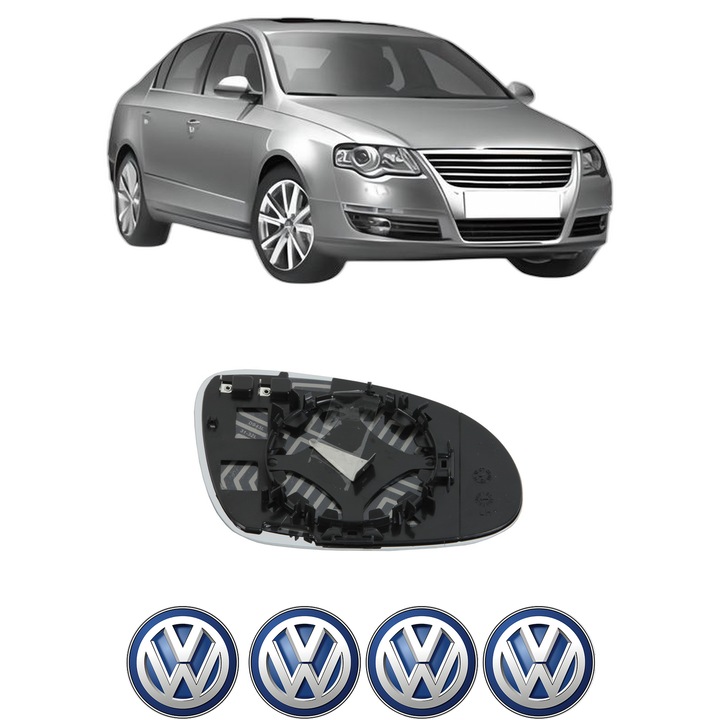 Sticla oglinda exterioara Stanga VW PASSAT B6 (3C2) din 2005 - 2010, auto, cu incalzire, Cri-Flo, 4 stickere auto VW