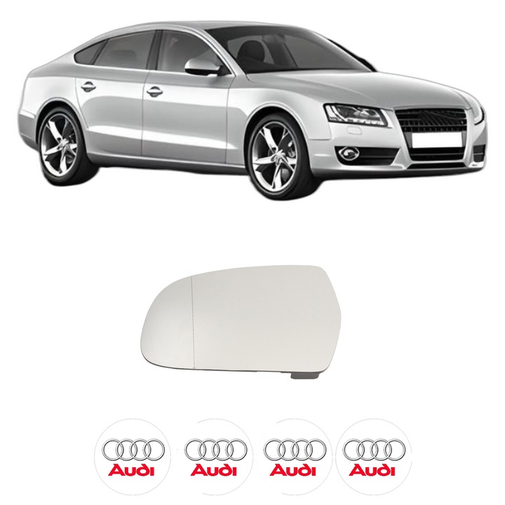 Sticla oglinda exterioara Stanga AUDI A5 Sportback (8TA) din 2009 - 2017, auto, cu incalzire, Cri-Flo, 4 stickere auto AUDI