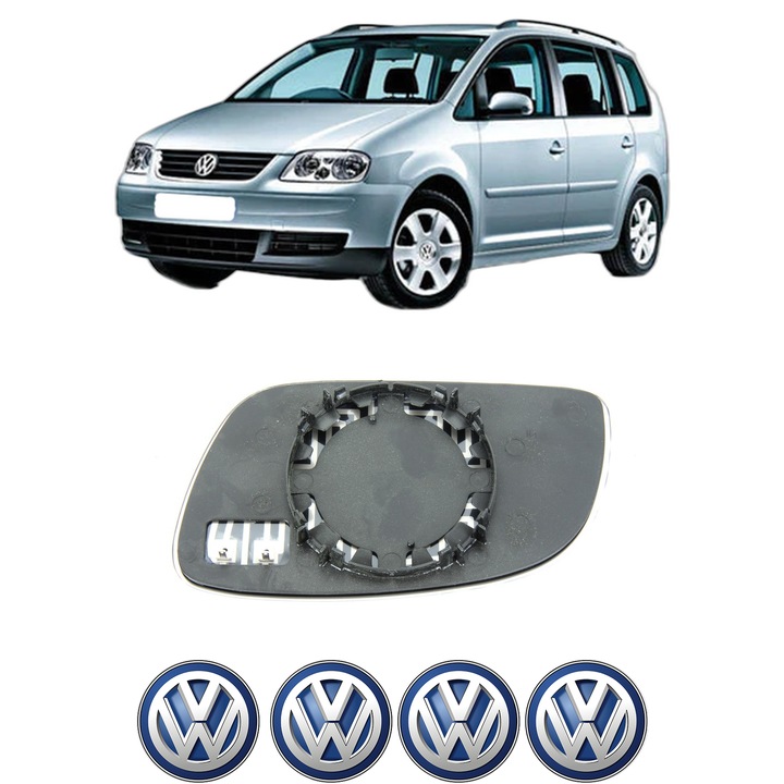 Sticla oglinda exterioara Dreapta VW TOURAN VAN (1T1, 1T2) din 2003 - 2010, auto, cu incalzire, Cri-Flo, 4 stickere auto VW