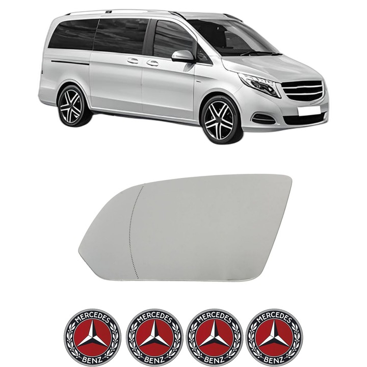 Sticla oglinda exterioara Stanga MERCEDES-BENZ V-CLASS (W447) din 2014 - 2024, auto, fara incalzire, Cri-Flo, 4 stickere auto MERCEDES-BENZ