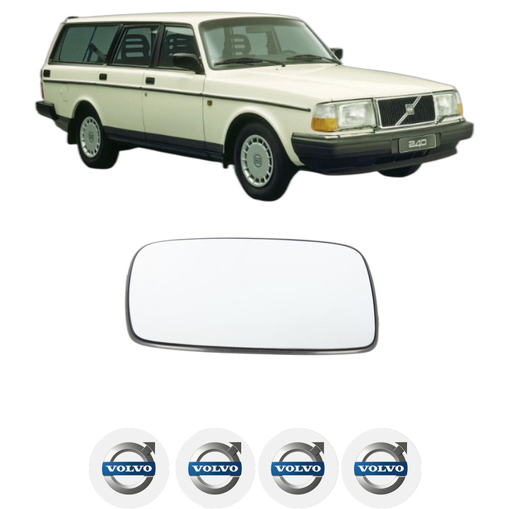 Sticla oglinda exterioara Dreapta VOLVO 240 Kombi (P245) din 1974 - 1993, auto, fara incalzire, Cri-Flo, 4 stickere auto VOLVO