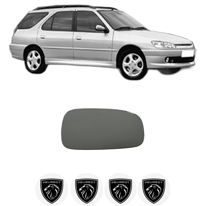 Sticla oglinda exterioara Stanga PEUGEOT 306 Break (7E, N3, N5) din 1997 - 2002, auto, fara incalzire, Cri-Flo, 4 stickere auto PEUGEOT