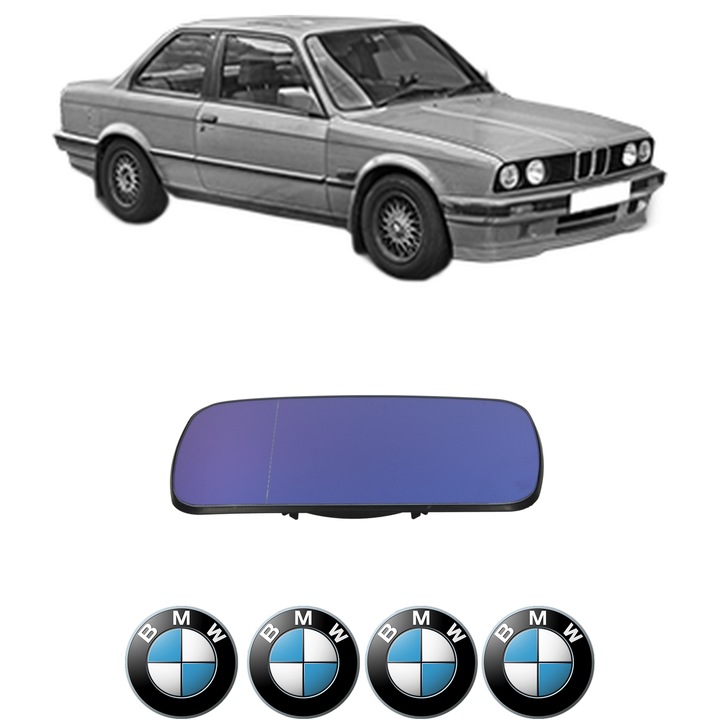 Sticla oglinda exterioara Dreapta, Stanga BMW 3 (E30) din 1982 - 1992, auto, cu incalzire, Cri-Flo, 4 stickere auto BMW