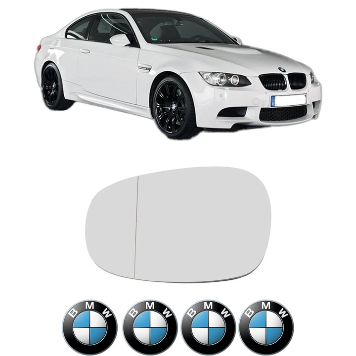 Sticla oglinda exterioara Stanga BMW 3 Coupe (E92) din 2006 - 2013, auto, cu incalzire, Cri-Flo, 4 stickere auto BMW