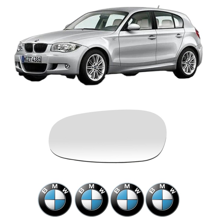 Sticla oglinda exterioara Stanga BMW 1 (E87) din 2004 - 2011, auto, cu incalzire, Cri-Flo, 4 stickere auto BMW