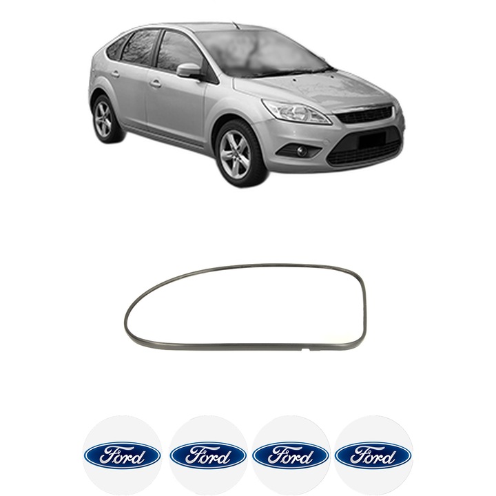 Sticla oglinda exterioara Stanga FORD FOCUS din 1998 - 2020, auto, fara incalzire, Cri-Flo, 4 stickere auto FORD