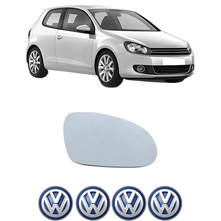 Sticla oglinda exterioara Dreapta VW GOLF VI (5K1) din 2008 - 2013, auto, cu incalzire, Cri-Flo, 4 stickere auto VW