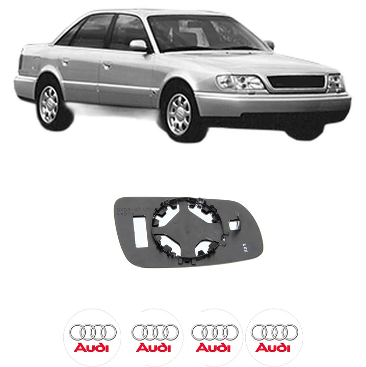 Sticla oglinda exterioara Stanga AUDI A6 C4 (4A2) din 1994 - 1997, auto, fara incalzire, Cri-Flo, 4 stickere auto AUDI