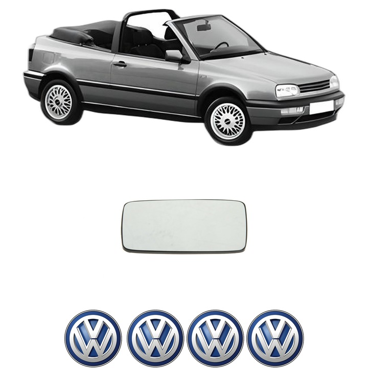 Sticla oglinda exterioara Stanga VW GOLF III Cabriolet (1E7) din 1993 - 1998, auto, cu incalzire, Cri-Flo, 4 stickere auto VW