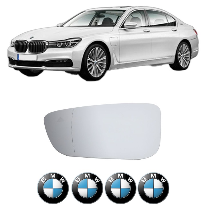 Sticla oglinda exterioara Stanga BMW 7 (G11, G12) din 2015 - 2022, auto, cu incalzire, Cri-Flo, 4 stickere auto BMW