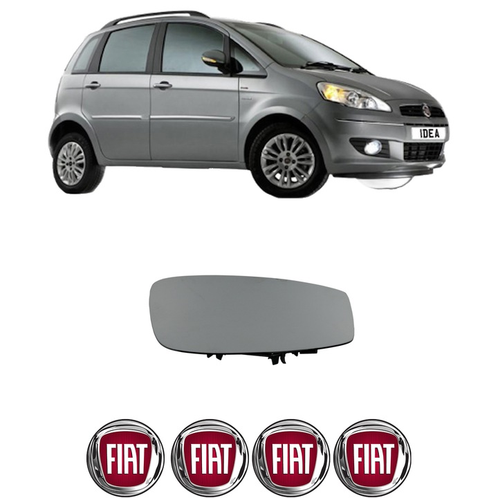 Sticla oglinda exterioara Stanga FIAT IDEA (350_) din 2003 - 2012, auto, fara incalzire, Cri-Flo, 4 stickere auto FIAT