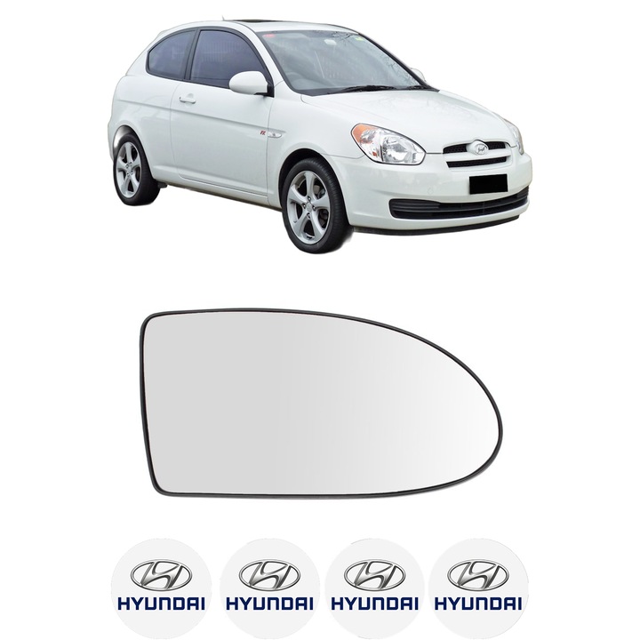 Sticla oglinda exterioara Dreapta HYUNDAI ACCENT III (MC) din 2005 - 2010, auto, fara incalzire, Cri-Flo, 4 stickere auto HYUNDAI