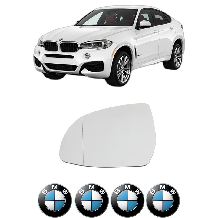 Sticla oglinda exterioara Stanga BMW X6 (F16, F86) din 2014 - 2019, auto, cu incalzire, Cri-Flo, 4 stickere auto BMW