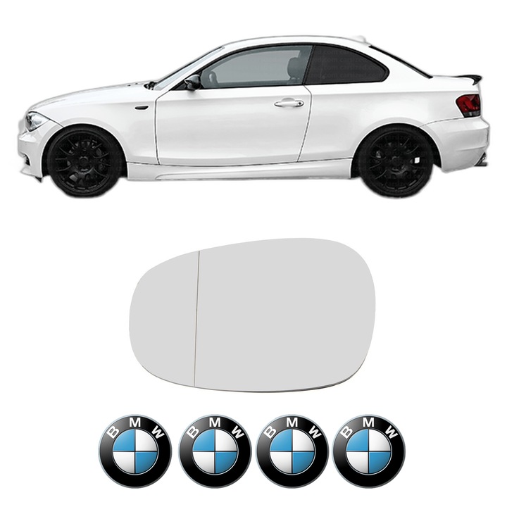 Sticla oglinda exterioara Stanga BMW 1 Coupe (E82) din 2007 - 2013, auto, cu incalzire, Cri-Flo, 4 stickere auto BMW