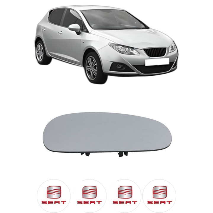 Sticla oglinda exterioara Dreapta SEAT IBIZA IV (6J5, 6P1) din 2008 - 2017, auto, cu incalzire, Cri-Flo, 4 stickere auto SEAT