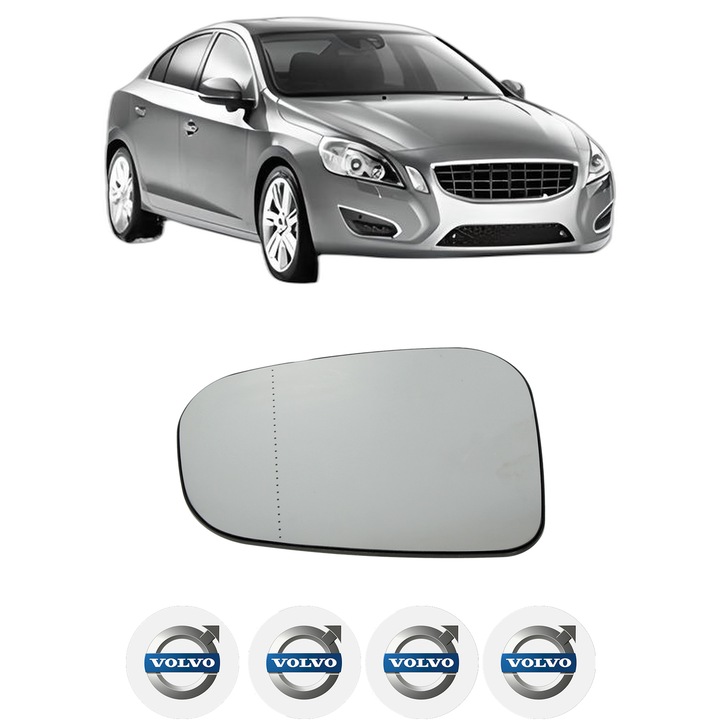 Sticla oglindă exterioară dreapta, CRI-FLO, VOLVO S60 II (2010-2018), incalzit, 4 stickere auto VOLVO