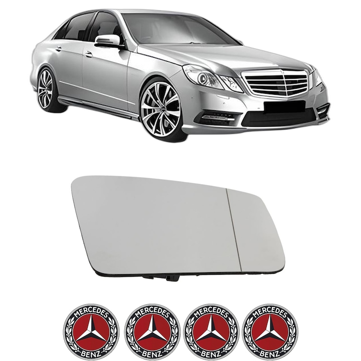 Sticla oglinda exterioara Dreapta MERCEDES-BENZ E-CLASS (W212) din 2009 - 2016, auto, cu incalzire, Cri-Flo, 4 stickere auto MERCEDES-BENZ