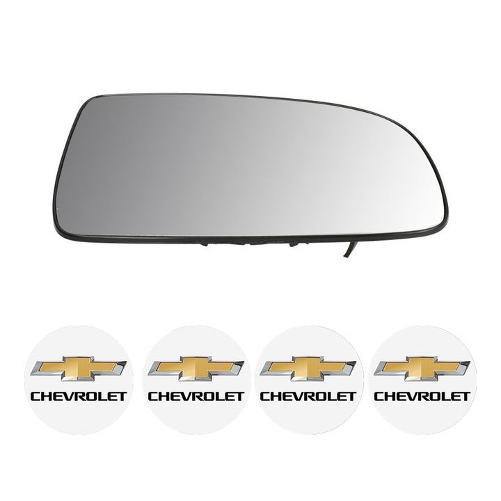 Sticla oglinda exterioara Dreapta CHEVROLET AVEO din 2003 - 2014, auto, cu incalzire, Cri-Flo, 4 stickere auto CHEVROLET