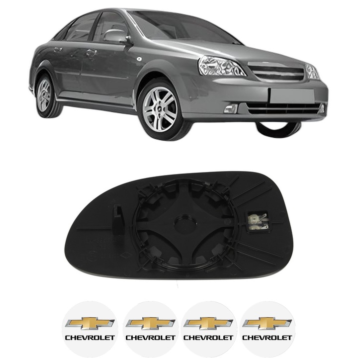 Sticla oglinda exterioara Dreapta CHEVROLET LACETTI (J200) din 2005 - 2013, auto, cu incalzire, Cri-Flo, 4 stickere auto CHEVROLET