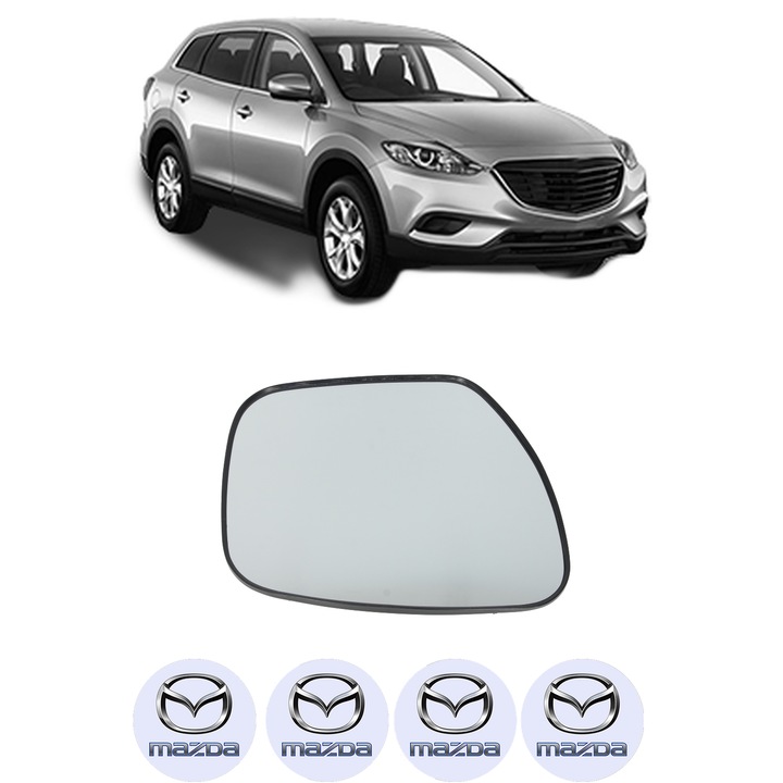 Sticla oglinda exterioara Dreapta MAZDA CX-9 (TB) din 2006 - 2007, auto, fara incalzire, Cri-Flo, 4 stickere auto MAZDA