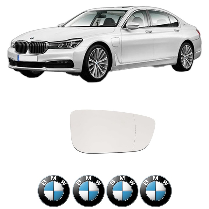 Sticla oglinda exterioara Dreapta BMW 7 (G11, G12) din 2015 - 2022, auto, cu incalzire, Cri-Flo, 4 stickere auto BMW