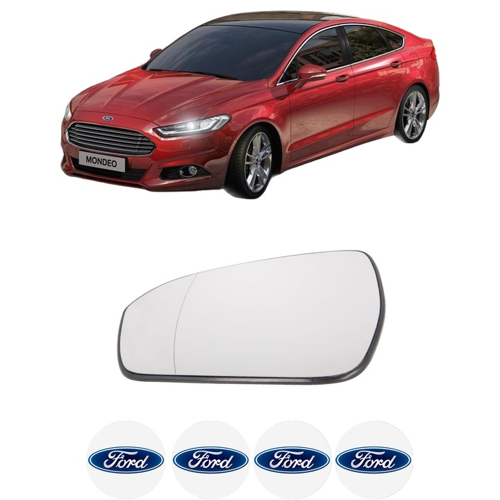 Sticla oglinda exterioara Stanga FORD MONDEO V Hatchback (CE) din 2014 - 2019, auto, cu incalzire, Cri-Flo, 4 stickere auto FORD