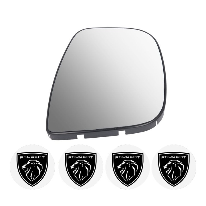Sticla oglinda exterioara Dreapta PEUGEOT PARTNER din 1996 - 2023, auto, fara incalzire, Cri-Flo, 4 stickere auto PEUGEOT