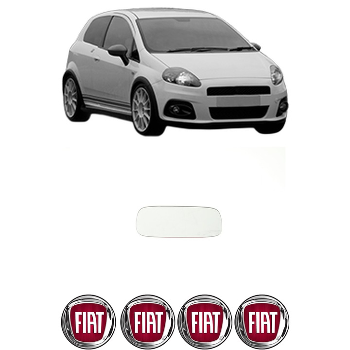 Sticla oglinda exterioara Stanga FIAT PUNTO din 1993 - 2018, auto, fara incalzire, Cri-Flo, 4 stickere auto FIAT