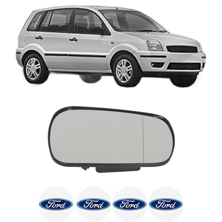Sticla oglinda exterioara Stanga FORD FUSION (JU_) din 2002 - 2012, auto, fara incalzire, Cri-Flo, 4 stickere auto FORD
