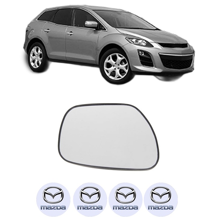 Sticla oglinda exterioara Dreapta MAZDA CX-7 (ER) din 2006 - 2014, auto, cu incalzire, Cri-Flo, 4 stickere auto MAZDA